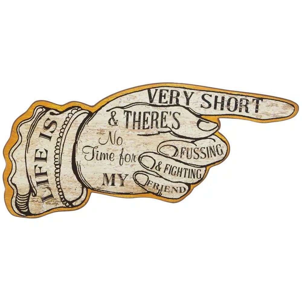 3R Studios Life is Short Hand Shaped Wood Sign Wall Art - Distressed Ivory & Black
