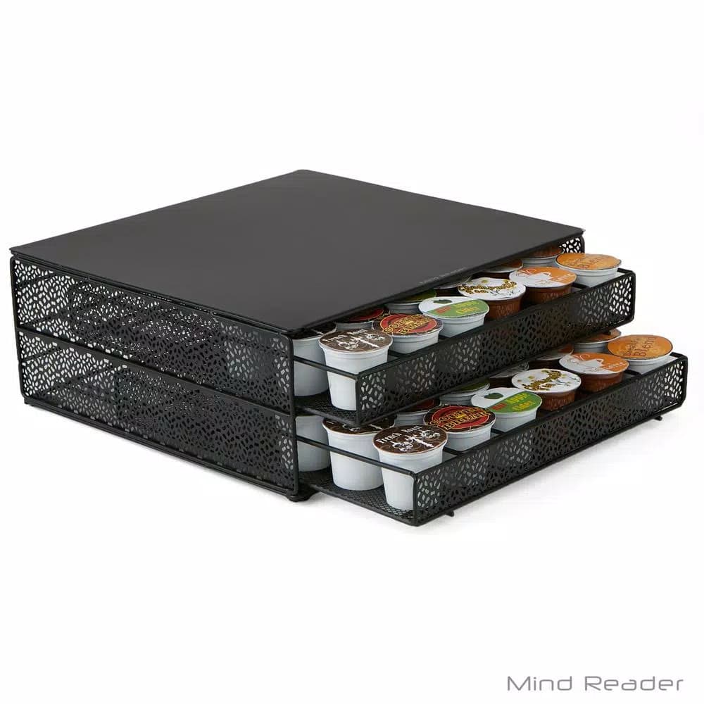 Mind Reader 72-Capacity Double K-Cup Storage Drawer, Black Metal Mesh Coffee Pod Organizer