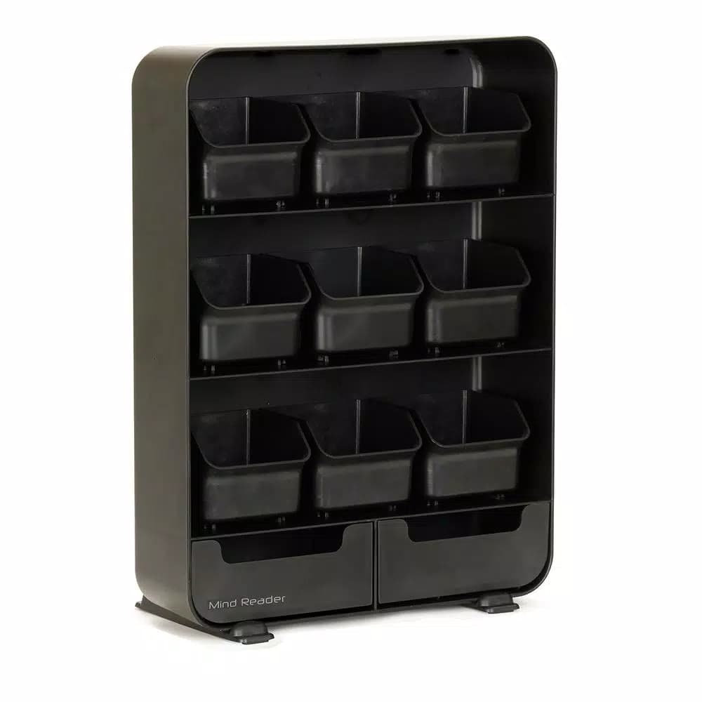 Mind Reader Black Coffee and Tea Station Organizer with Pod, Cup, and Condiment Storage