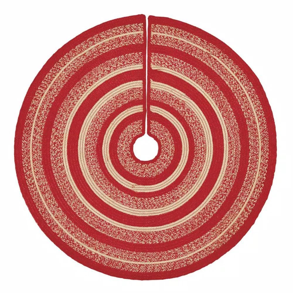 VHC Brands 50 in. Cunningham Cherry Red and Natural Jute Christmas Tree Skirt