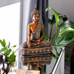 LITTON LANE Polystone Sitting Buddha Sculpture with Mirrored Accents and Bronze Finish thumbnail 7
