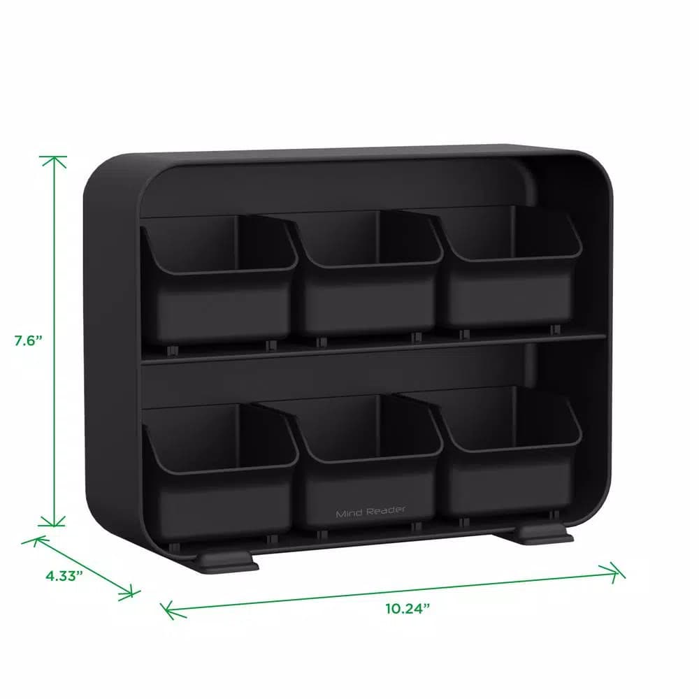 Mind Reader Clutch 6-Drawer Tea Bag Organizer Holder, 90-Bag Capacity, Black