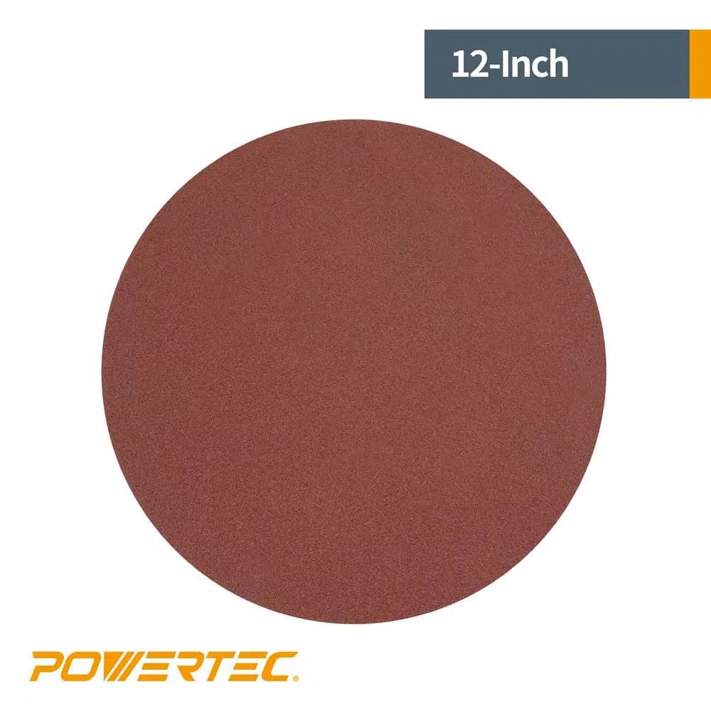 POWERTEC 12 in. 180 Grit Aluminum Oxide PSA Sanding Discs, 10-Pack