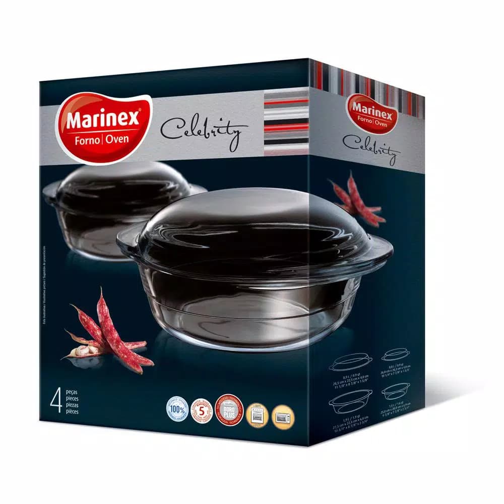 Marinex 4-Piece Borosilicate Glass Round Casserole Set with Lids