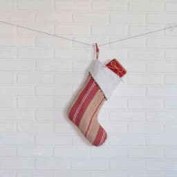 VHC Brands 15 in. Vintage Stripe Cotton Christmas Stocking - Candy Apple Red, Khaki & Snow White thumbnail 2