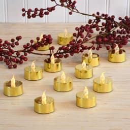 LUMABASE Gold Plated LED Tea Light Candles, 12-Count Battery Operated Flickering Amber Glow thumbnail 3