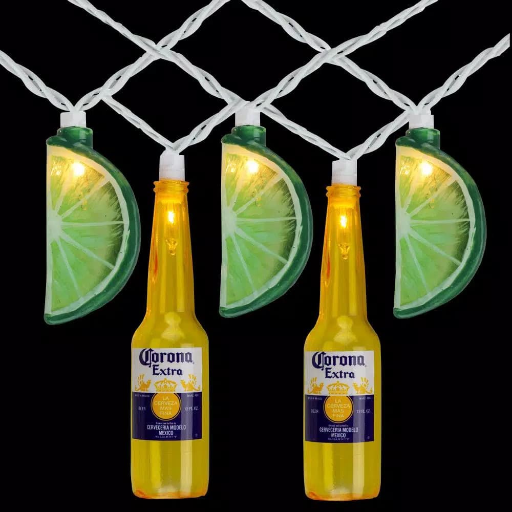 Northlight Corona Extra Beer Bottle and Lime Slice Novelty String Lights, 9 ft., 10-Light, White Wire