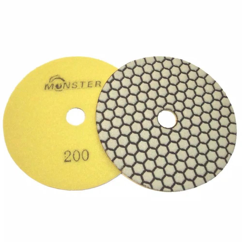 Monster 5 in. Honeycomb Dry Diamond Polishing Pad Set with Back Holder, 8-Piece Kit