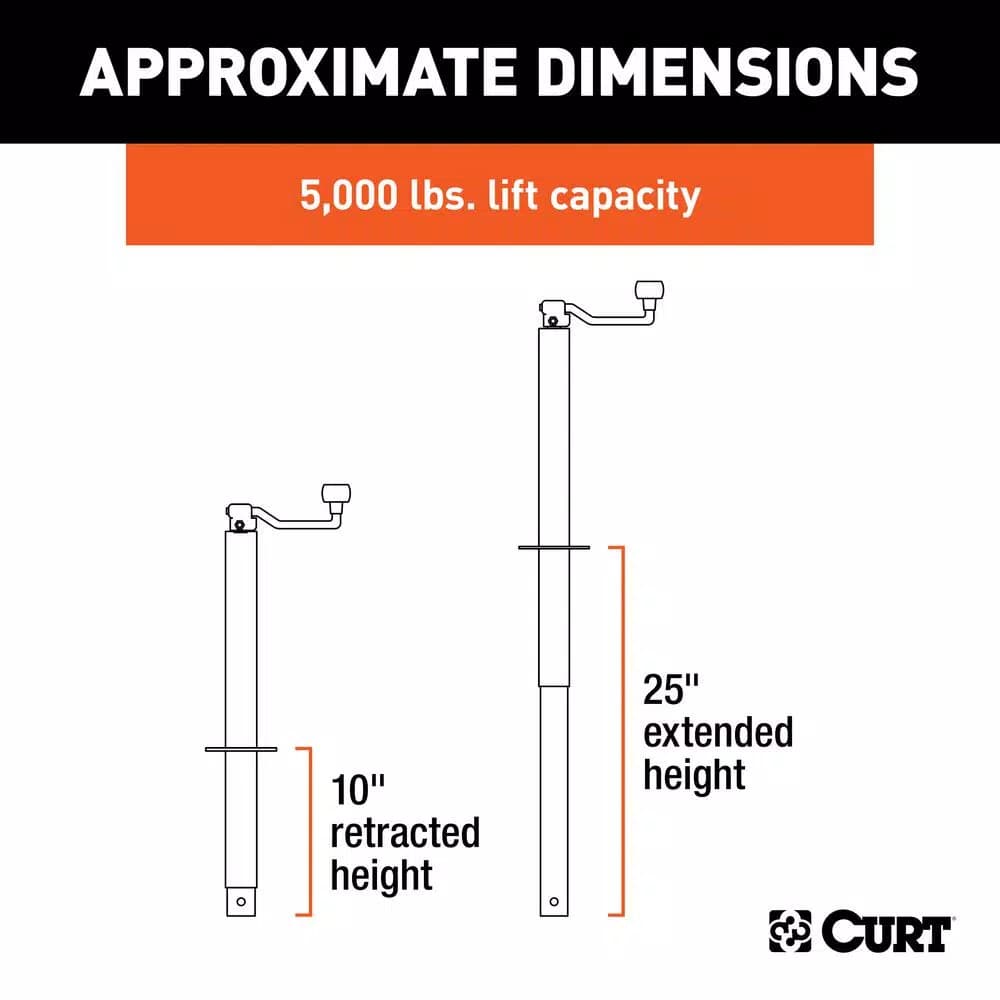 CURT A-Frame Trailer Jack with Top Handle, 5,000 lbs. Capacity, 15 in. Travel