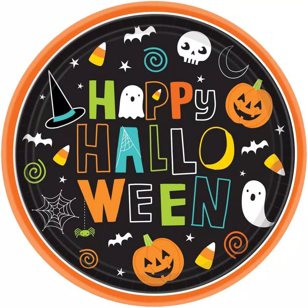 Amscan 10 in. Halloween Friends Round Paper Plates, 60 Count