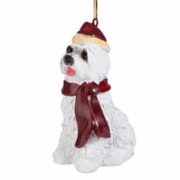 Design Toscano Maltese Dog Holiday Ornament Sculpture with Santa Hat and Red Scarf thumbnail 1
