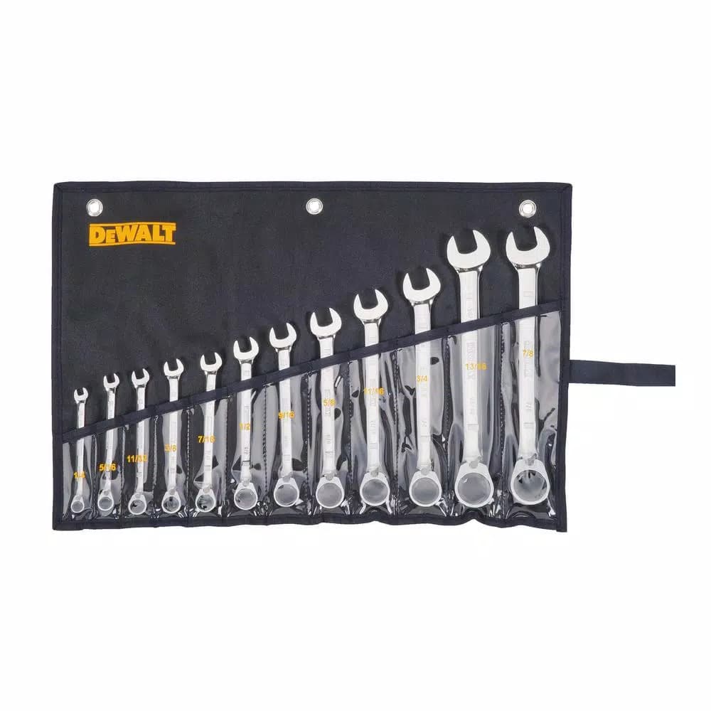 DEWALT 12-Piece SAE Reversible Ratcheting Wrench Set, 72-Tooth Full Polish Chrome