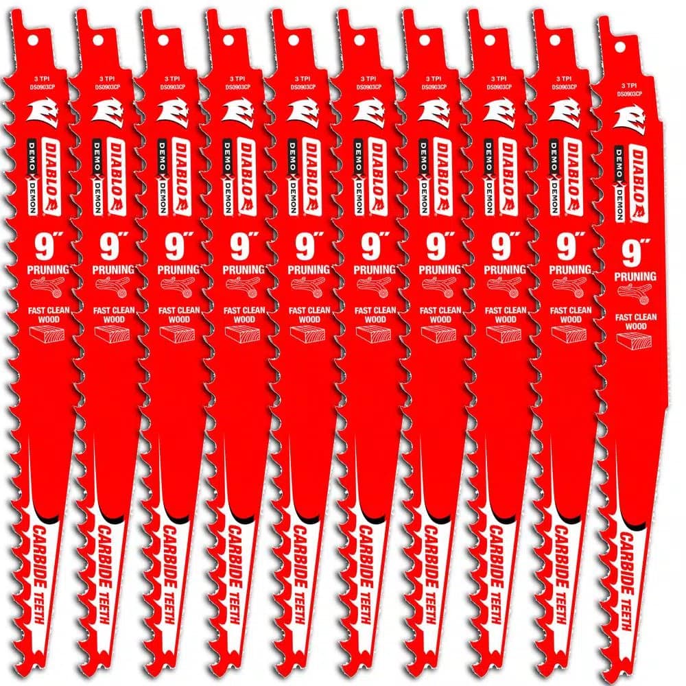 Diablo Demo Demon 9 in. Carbide Pruning and Clean Wood Reciprocating Saw Blade, 10-Pack
