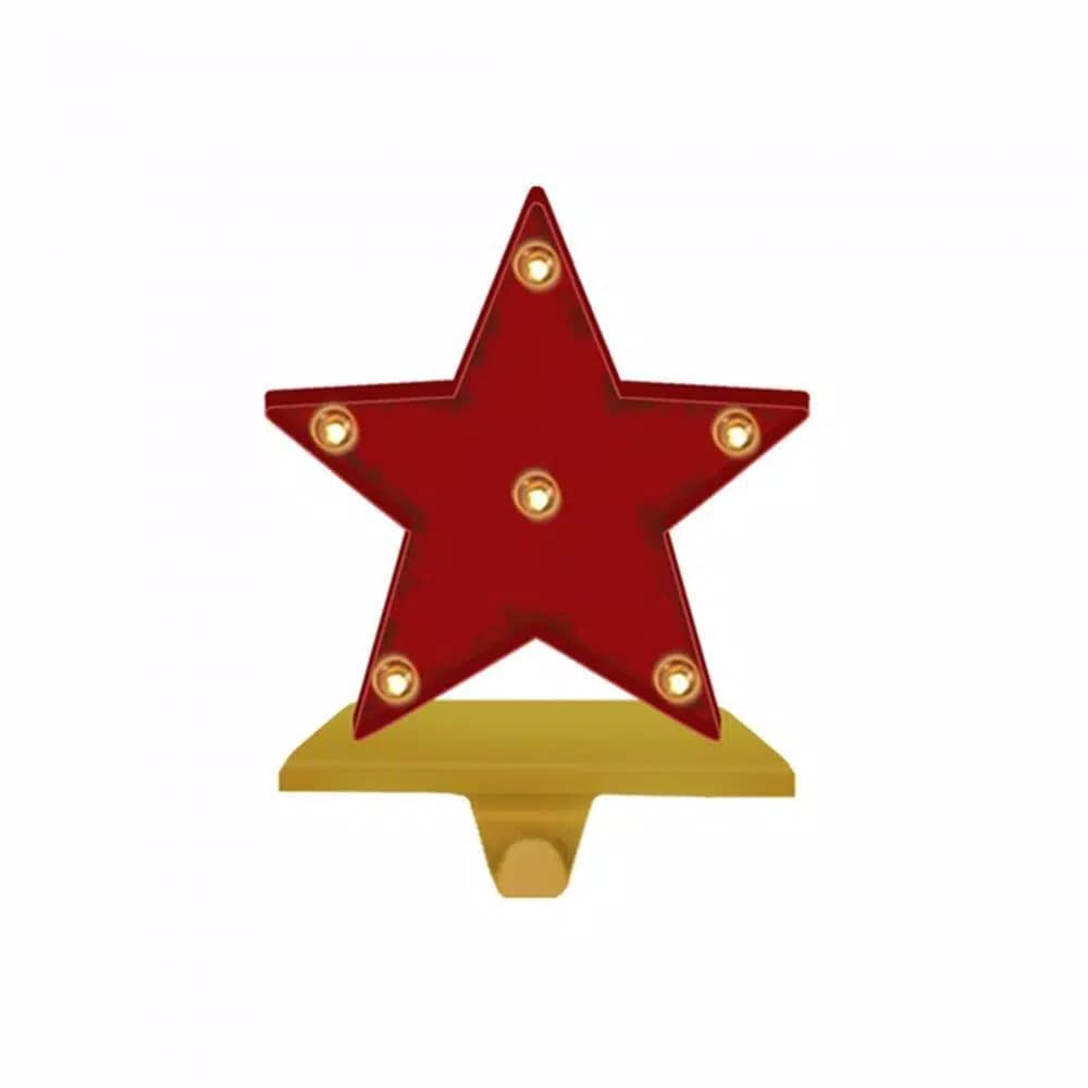 Glitzhome 8.48 in. Marquee LED Star Christmas Stocking Holder - Red Steel Decor