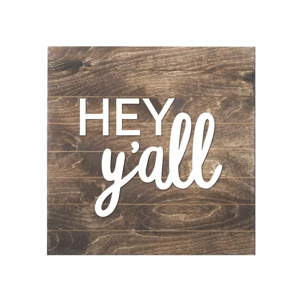 Petal Lane Home Hey Y'all Slat Board Brown Wood Memo Board with White Lettering