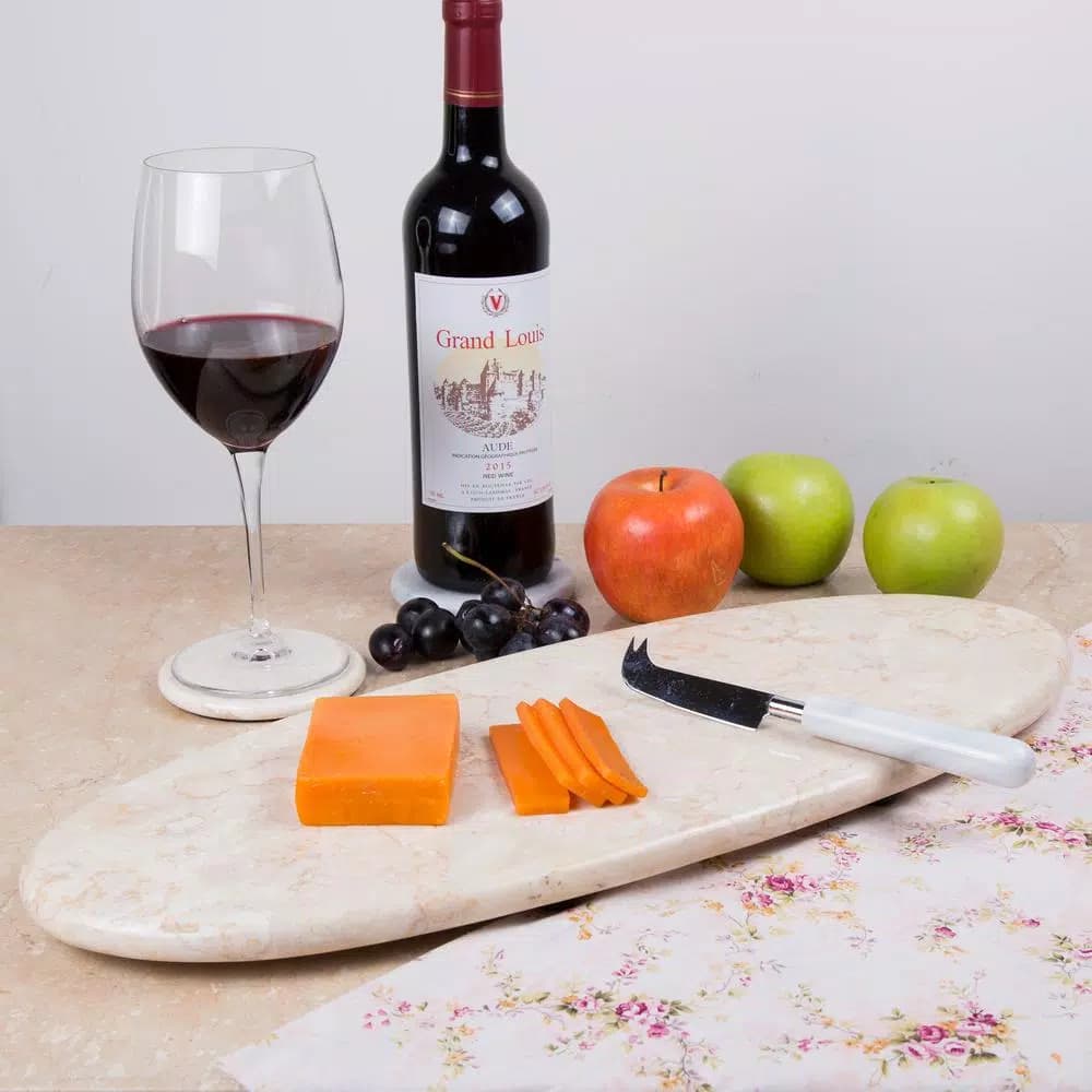 Creative Home Champagne Marble Oval Serving Board - 20" Natural Stone Cheese & Dessert Tray