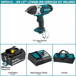 Makita 18V LXT Cordless 1/2 in. Impact Wrench Kit with 3.0Ah Battery, Charger, and Tool Bag thumbnail 2