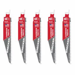 Milwaukee WRECKER 6 in. 6 TPI Carbide Teeth Multi-Material Reciprocating Saw Blade (5-Pack) thumbnail 5