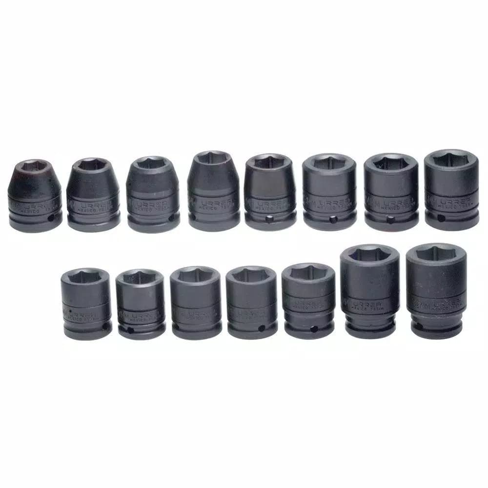 Urrea 3/4 in. Drive Metric 6-Point Impact Socket Set, 15-Piece