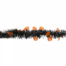 Northlight 50 ft. Black and Orange Jack O Lantern Halloween Tinsel Garland, Unlit thumbnail 2