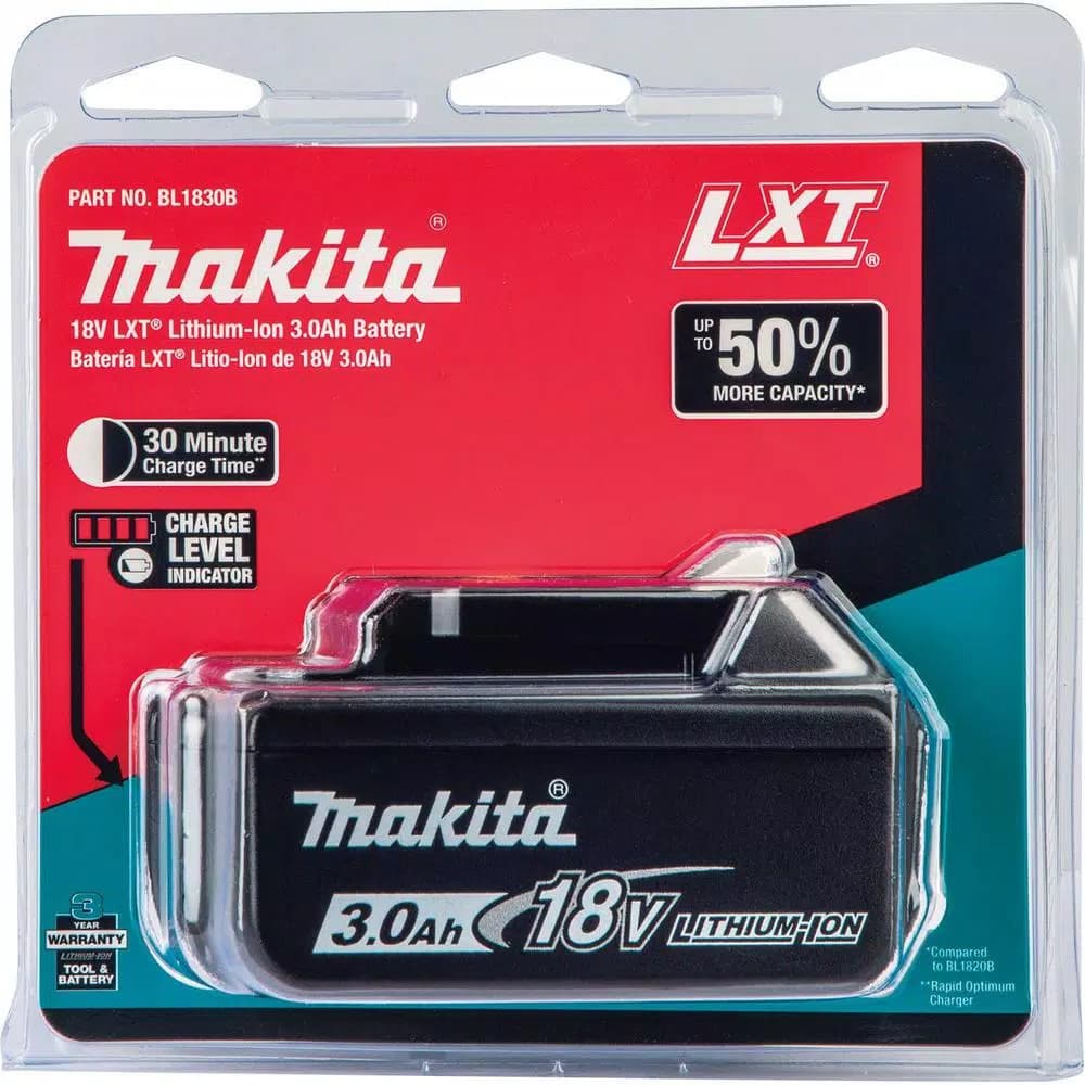 Makita 18V LXT Lithium-Ion 3.0Ah High Capacity Battery Pack with Fuel Gauge (BL1830B)