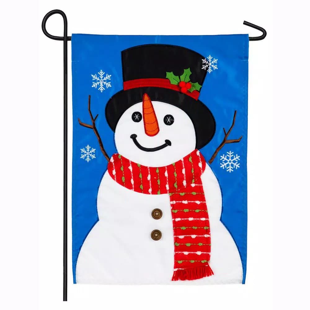 Evergreen 18 in. x 12.5 in. Happy Snowman Christmas Garden Flag, Double-Sided Indoor/Outdoor Decor