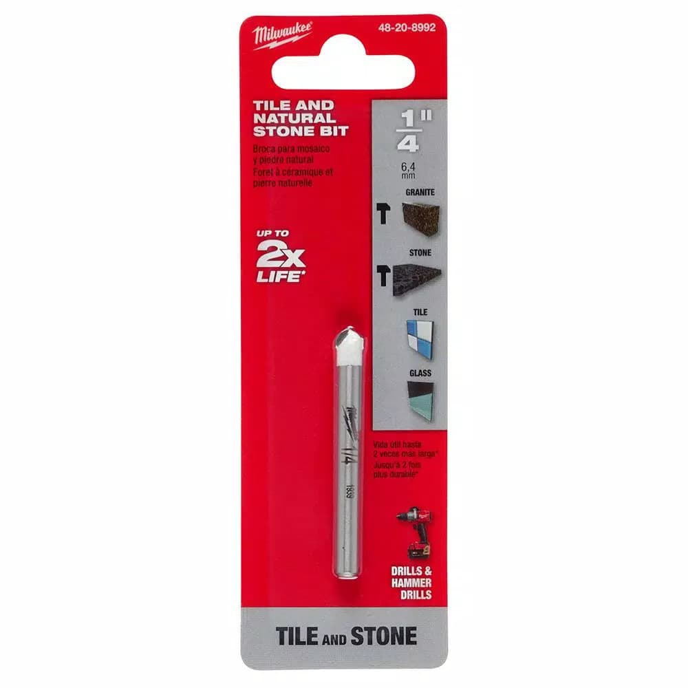 Milwaukee 1/4 in. Carbide Tipped Masonry Drill Bit for Natural Stone, Granite, Ceramic, and Glass