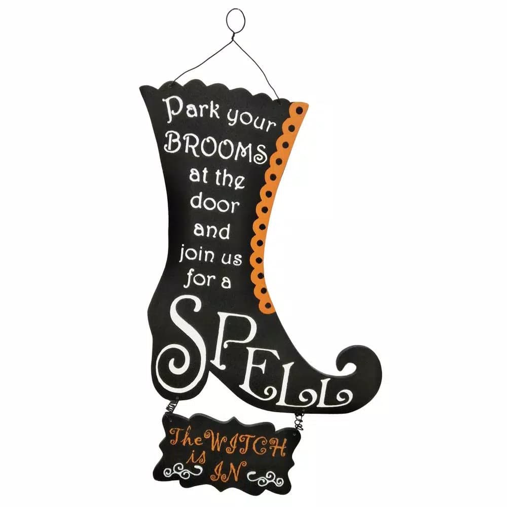 National Tree Company 18 in. Halloween Witch Boot Wall Decor - The Witch Is In Hanging Sign