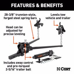 CURT Short Trunnion Bar Weight Distribution Hitch Kit (8K-10K lbs GTW, 28-3/8" Bars) thumbnail 10