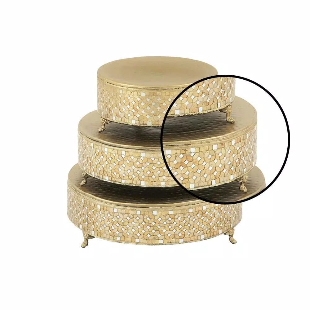 LITTON LANE Gold Iron and Glass Mosaic Round Cake Stand Set of 3