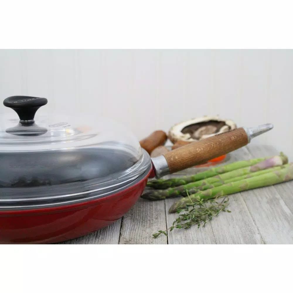 Chasseur 11 in. Enameled Cast Iron Frying Pan with Glass Lid, Red
