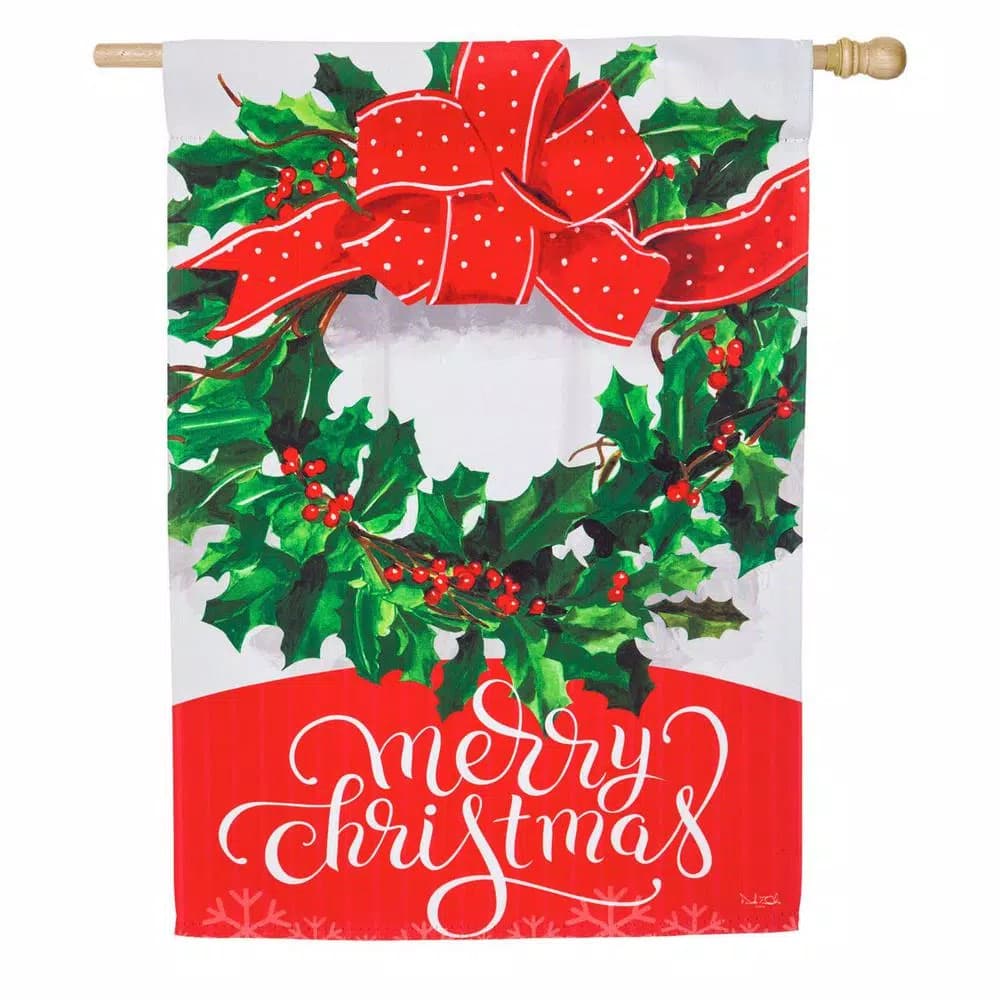 Evergreen 28 in. x 44 in. Merry Christmas Bow House Suede Flag - Double-Sided Indoor/Outdoor Holiday Decor