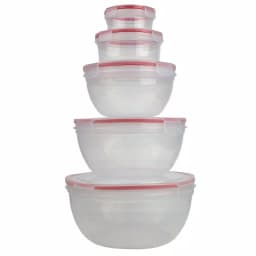 Unbranded 10-Piece Round Plastic Food Storage Container Set with Locking Snap-On Lids, Red thumbnail 2