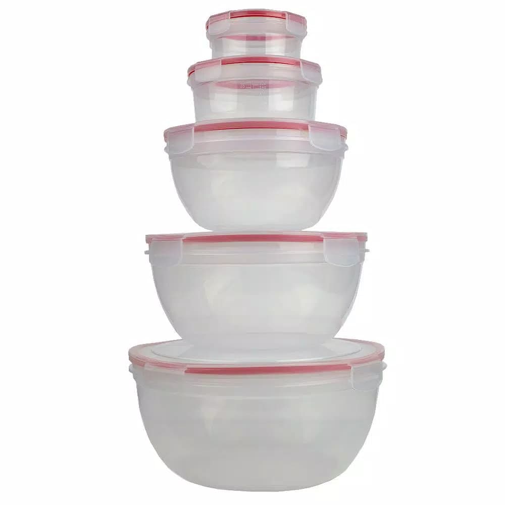Unbranded 10-Piece Round Plastic Food Storage Container Set with Locking Snap-On Lids, Red