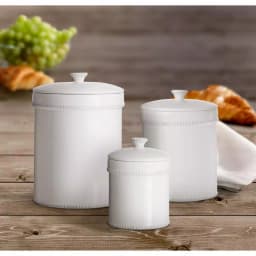 American Atelier Bianca Dash 3-Piece White Ceramic Earthenware Canister Set with Lids thumbnail 2