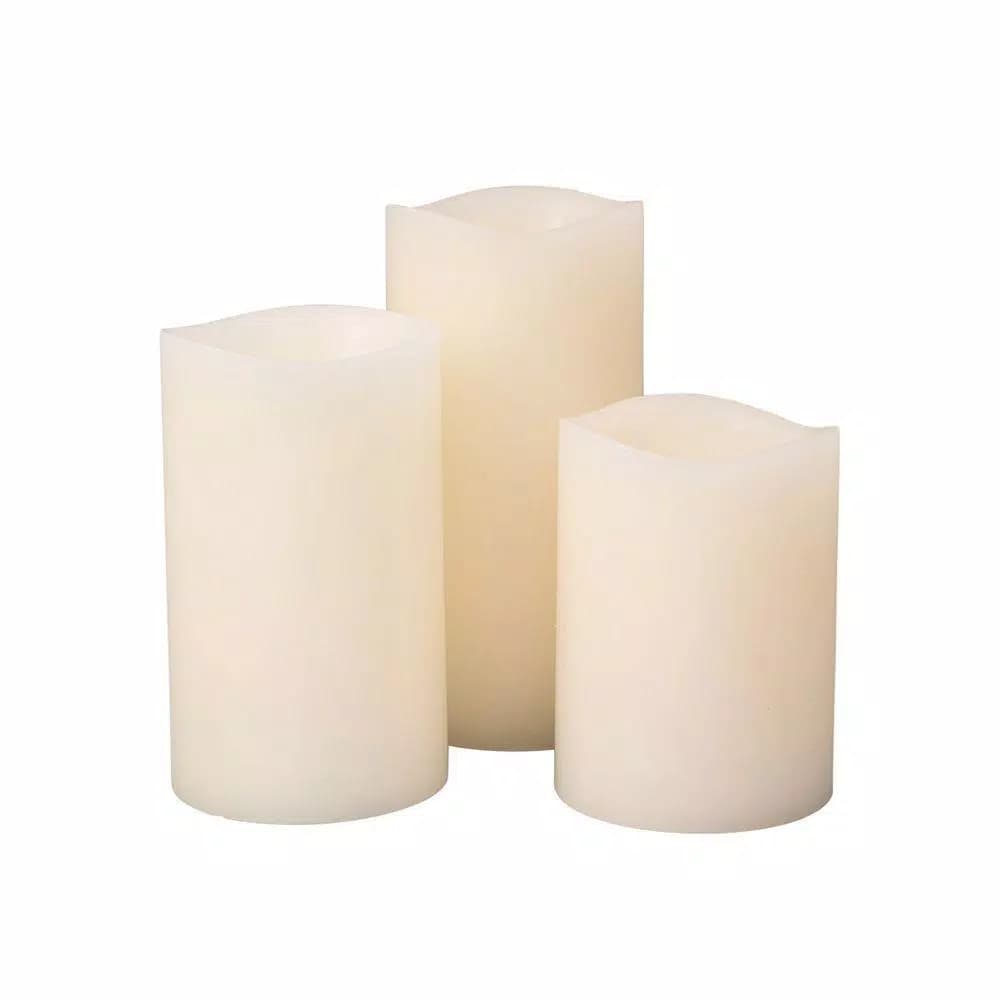 Gerson Bisque Vanilla Scented LED Flameless Pillar Candle Set with Black Wick, 3-Piece