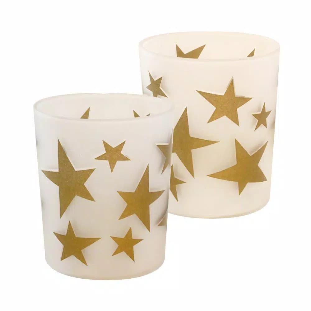 LUMABASE Gold Stars Battery Operated LED Candles with Frosted Glass, 2-Count