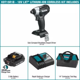 Makita 18V LXT Brushless Sub-Compact Cordless Impact Driver Kit with 2.0Ah Battery, Charger, and Bag thumbnail 3