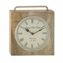 LITTON LANE Rustic Mango Wood and Iron Square Table Clock, 11 x 10 in. thumbnail 2