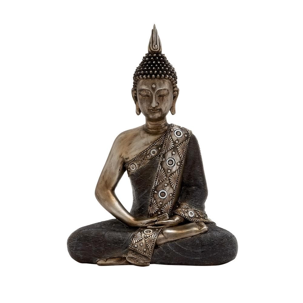 LITTON LANE 16 in. x 12 in. Decorative Sitting Buddha Sculpture, Tarnished Brass Finish Polystone Statuary