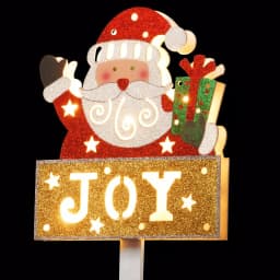 National Tree Company 35 in. Pre-Lit Santa with JOY Sign Wood Holiday Sculpture Decoration thumbnail 1
