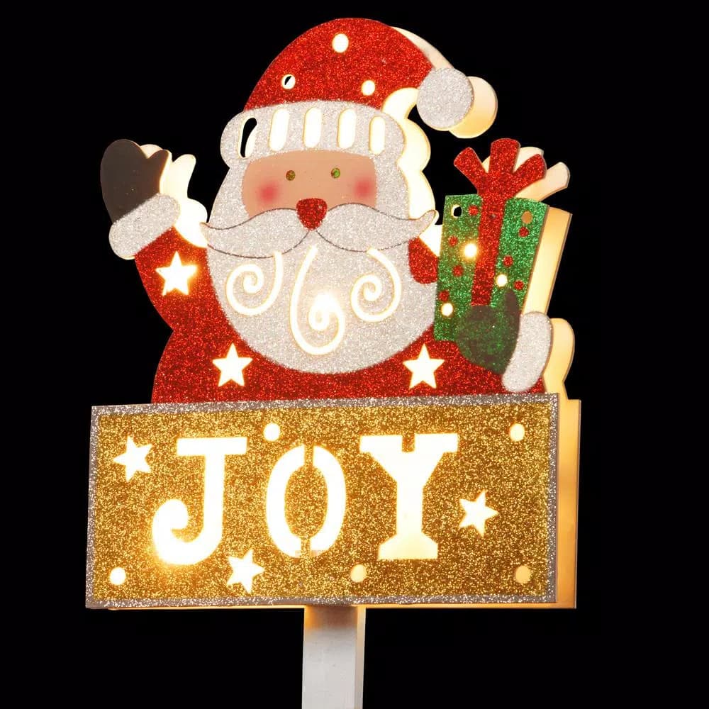 National Tree Company 35 in. Pre-Lit Santa with JOY Sign Wood Holiday Sculpture Decoration