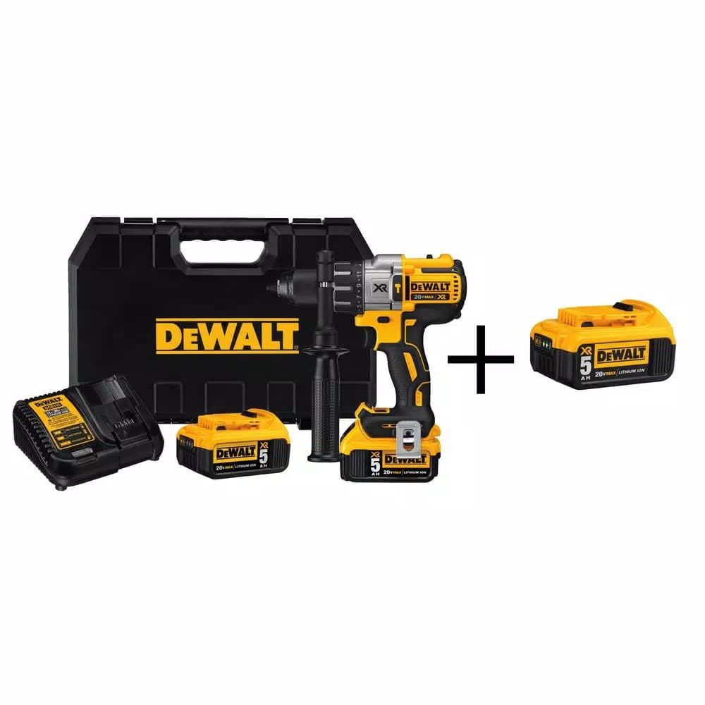 DEWALT 20V MAX XR Brushless 1/2 in. Hammer Drill Kit with (3) 5.0Ah Batteries and Charger