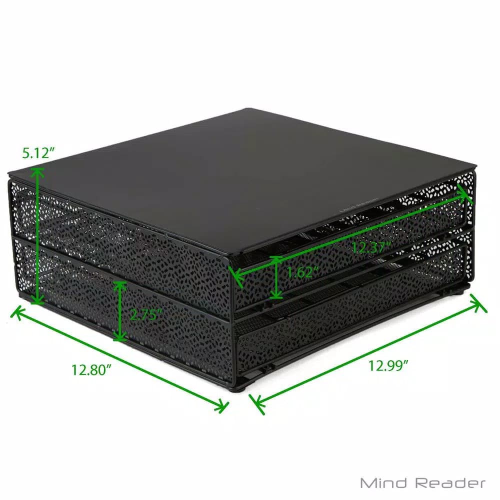 Mind Reader 72-Capacity Double K-Cup Storage Drawer, Black Metal Mesh Coffee Pod Organizer