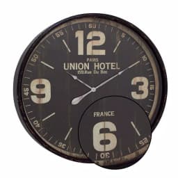 LITTON LANE 35 in. Vintage Round Wall Clock - Distressed Black Metal Industrial Design thumbnail 3