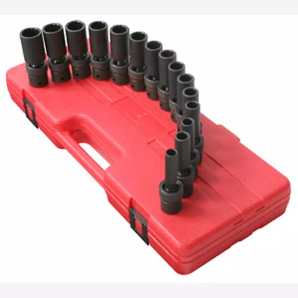 SUNEX TOOLS 1/2 in. Drive 12-Point Metric Deep Impact Socket Set, 15-Piece