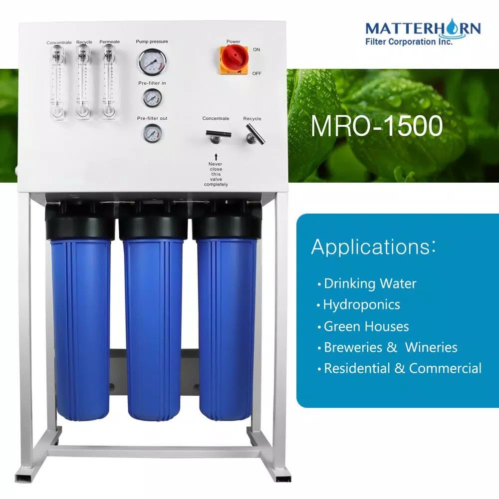 Matterhorn 1,500 GPD Commercial Reverse Osmosis System for Drinking Water & Hydroponics