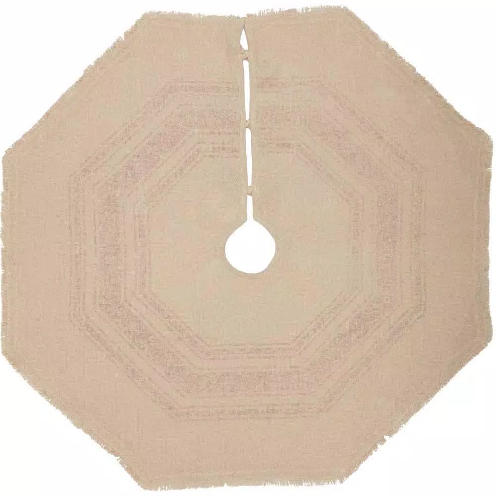 VHC Brands 48 in. Red Vintage Burlap Stripe Farmhouse Christmas Tree Skirt