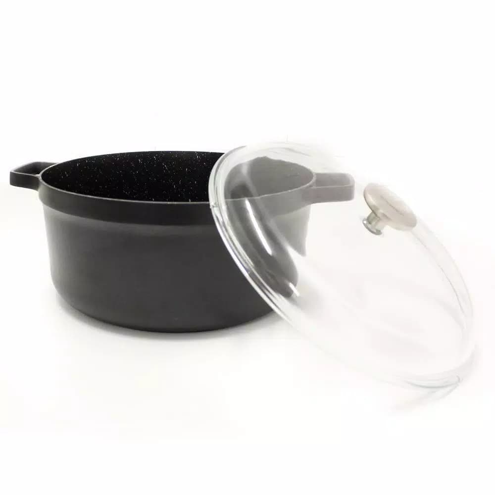 BergHOFF GEM 7.7 qt. Cast Aluminum Nonstick Stock Pot with Glass Lid, Black