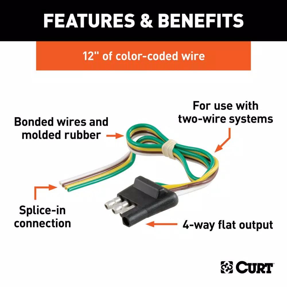 CURT 4-Way Flat Trailer Connector Plug with 12" Color-Coded Wires